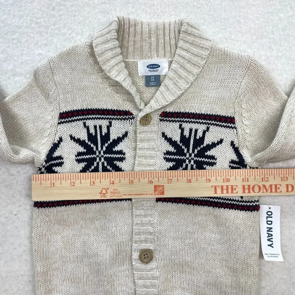 NWT OLD NAVY Snowflake Cotton Collared Button Up Cardigan Sweater Size 2T
